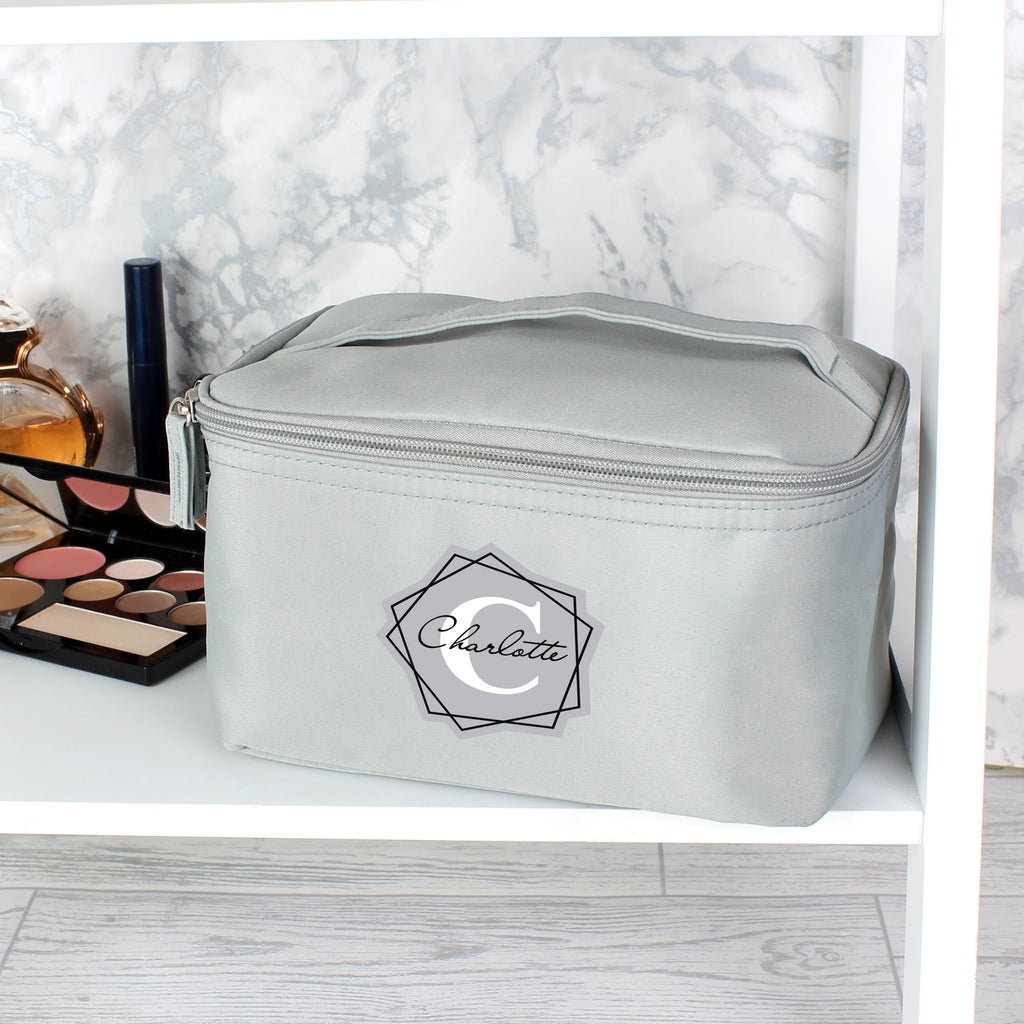Personalised Geometric Initial Grey Toiletry Bag - Buy Textiles at GiftMasters.co.uk