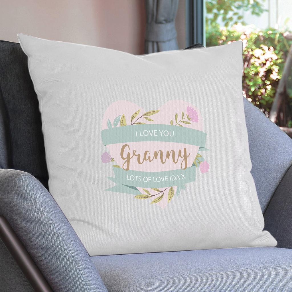 Personalised Floral Heart Mothers Day Cream Cushion - Buy Textiles at GiftMasters.co.uk