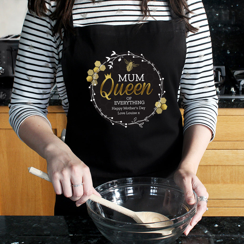 Personalised Queen Bee Black Apron - Buy Kitchen, Baking & Dining Gifts at GiftMasters.co.uk