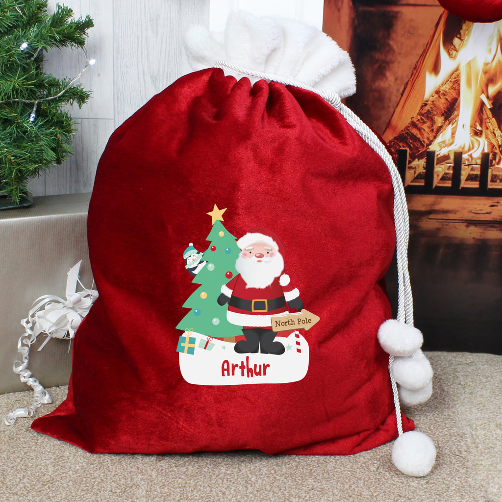 Personalised Santa Luxury Pom Pom Red Sack - Buy Christmas Decorations at GiftMasters.co.uk