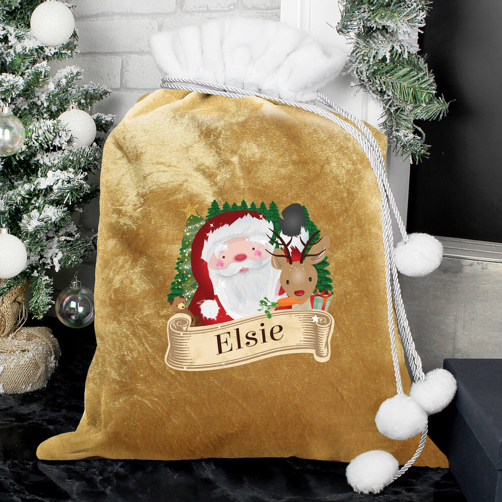 Personalised Christmas Santa Gold Sack - Buy Christmas Decorations at GiftMasters.co.uk