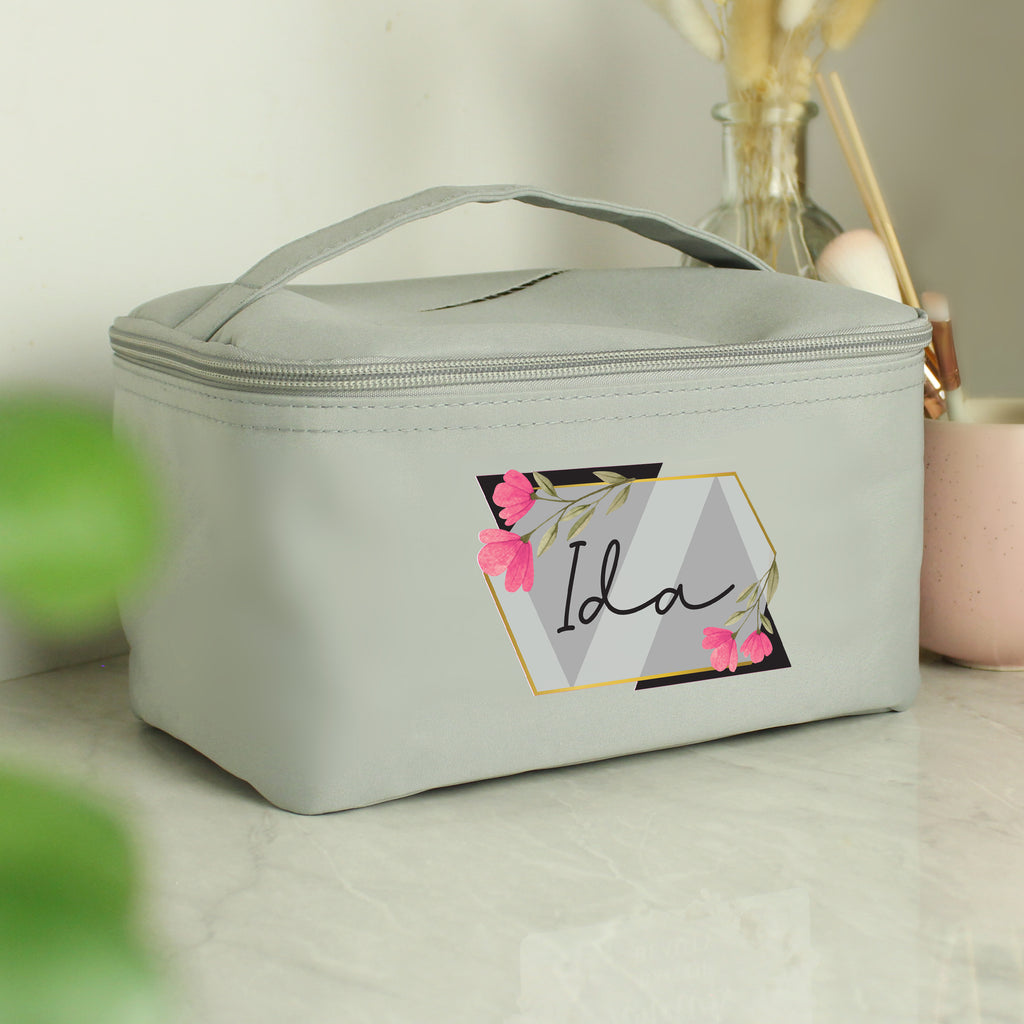Personalised Floral Grey Toiletry Bag - Buy Textiles at GiftMasters.co.uk