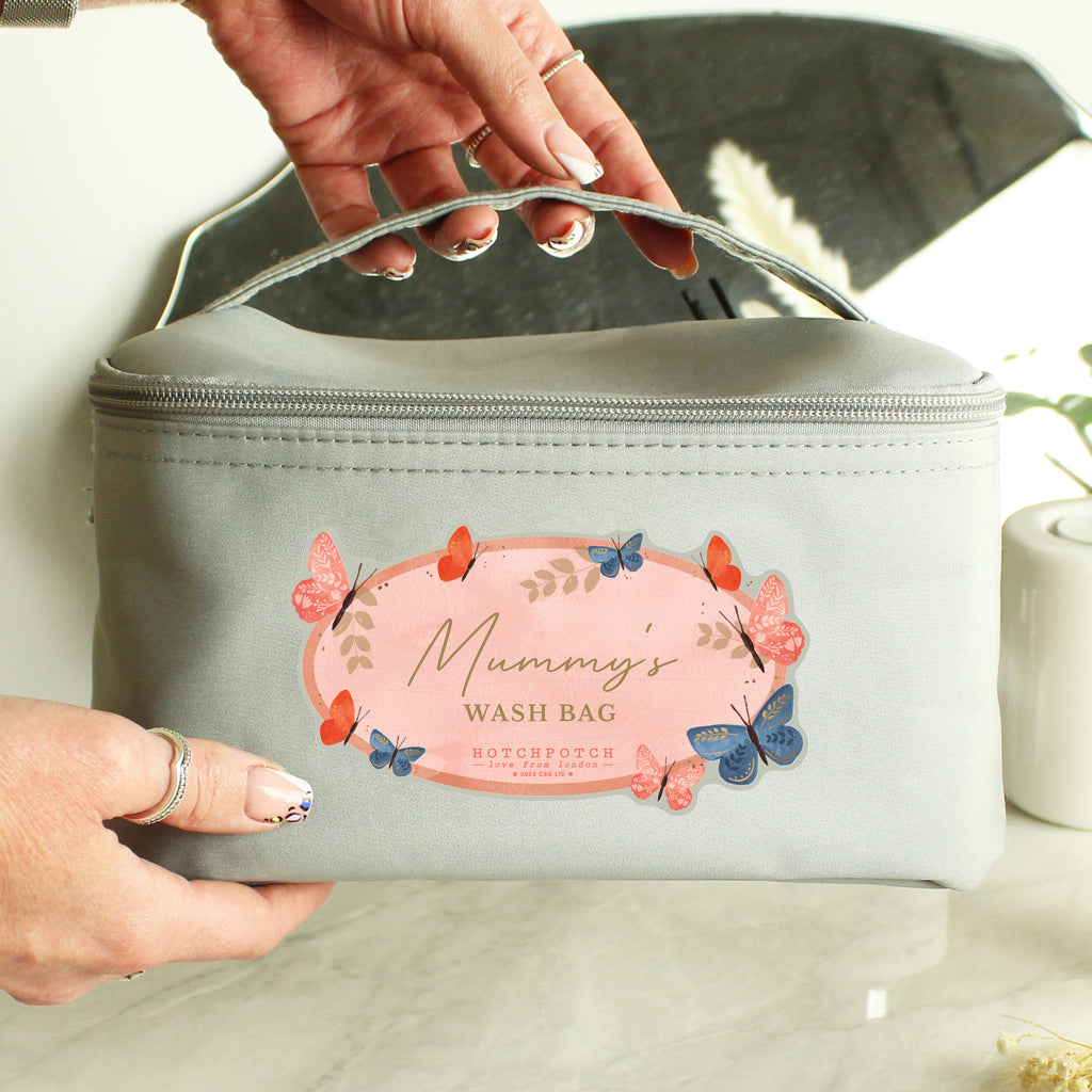 Personalised Hotchpotch Butterfly Grey Toiletry Bag - Buy Textiles at GiftMasters.co.uk