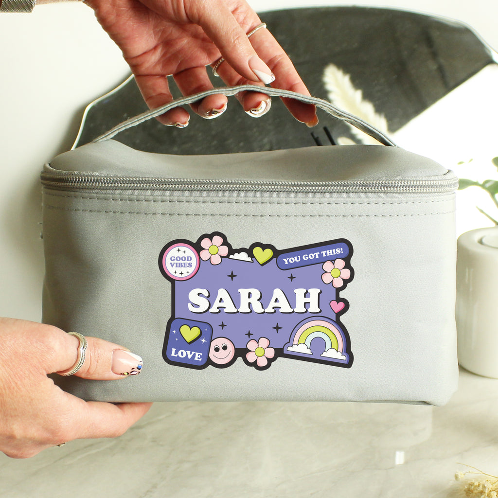 Personalised Good Vibes Grey Toiletry Bag - Buy Textiles at GiftMasters.co.uk