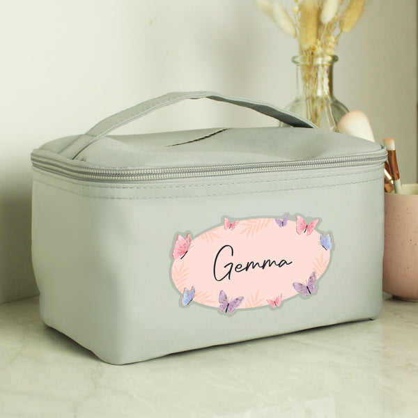 Personalised Butterfly Grey Toiletry Bag