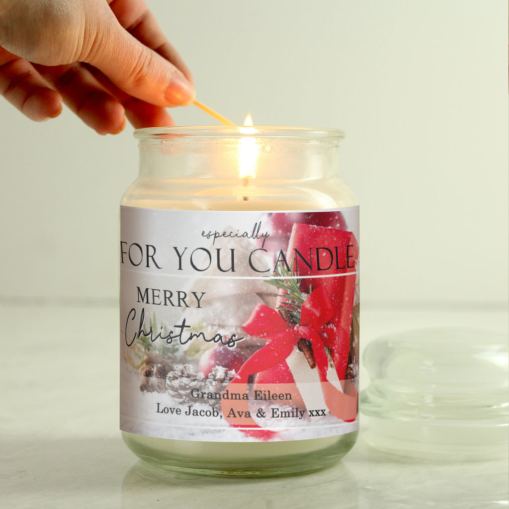 Personalised Merry Christmas Large Scented Jar Candle - Buy Candles & Reed Diffusers at GiftMasters.co.uk