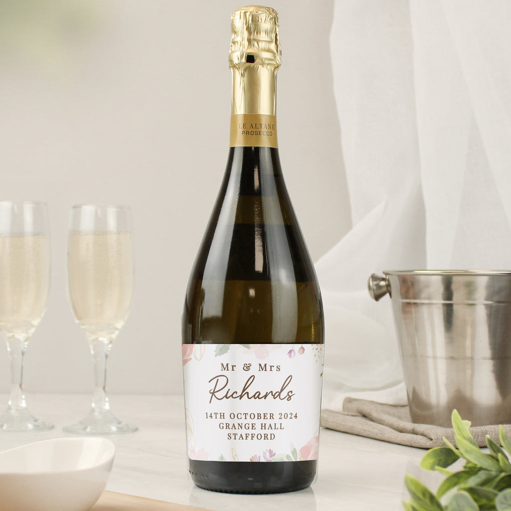 Personalised Floral Watercolour Bottle of Prosecco - Buy Alcohol at GiftMasters.co.uk