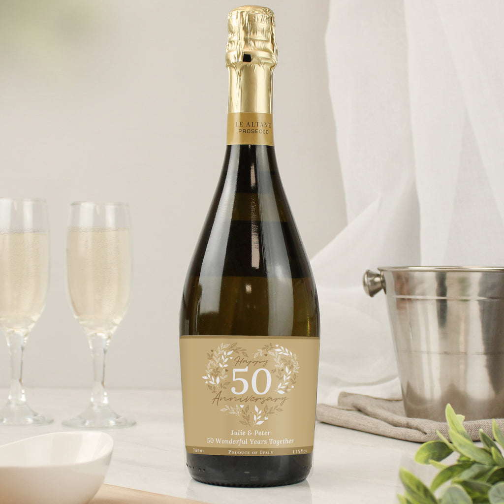 Personalised 50th Golden Wedding Anniversary Prosecco - Buy Alcohol at GiftMasters.co.uk