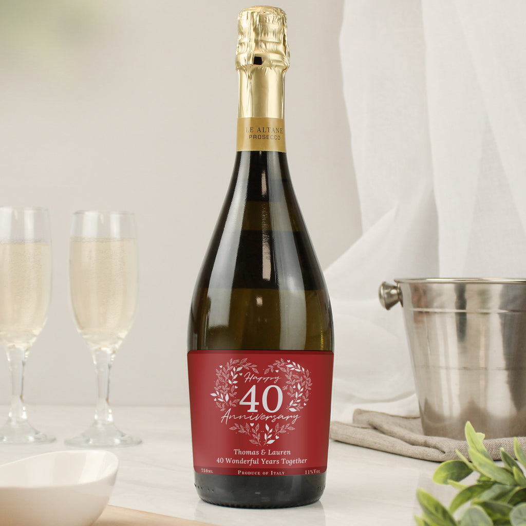 Personalised 40th Ruby Wedding Anniversary Prosecco - Buy Alcohol at GiftMasters.co.uk