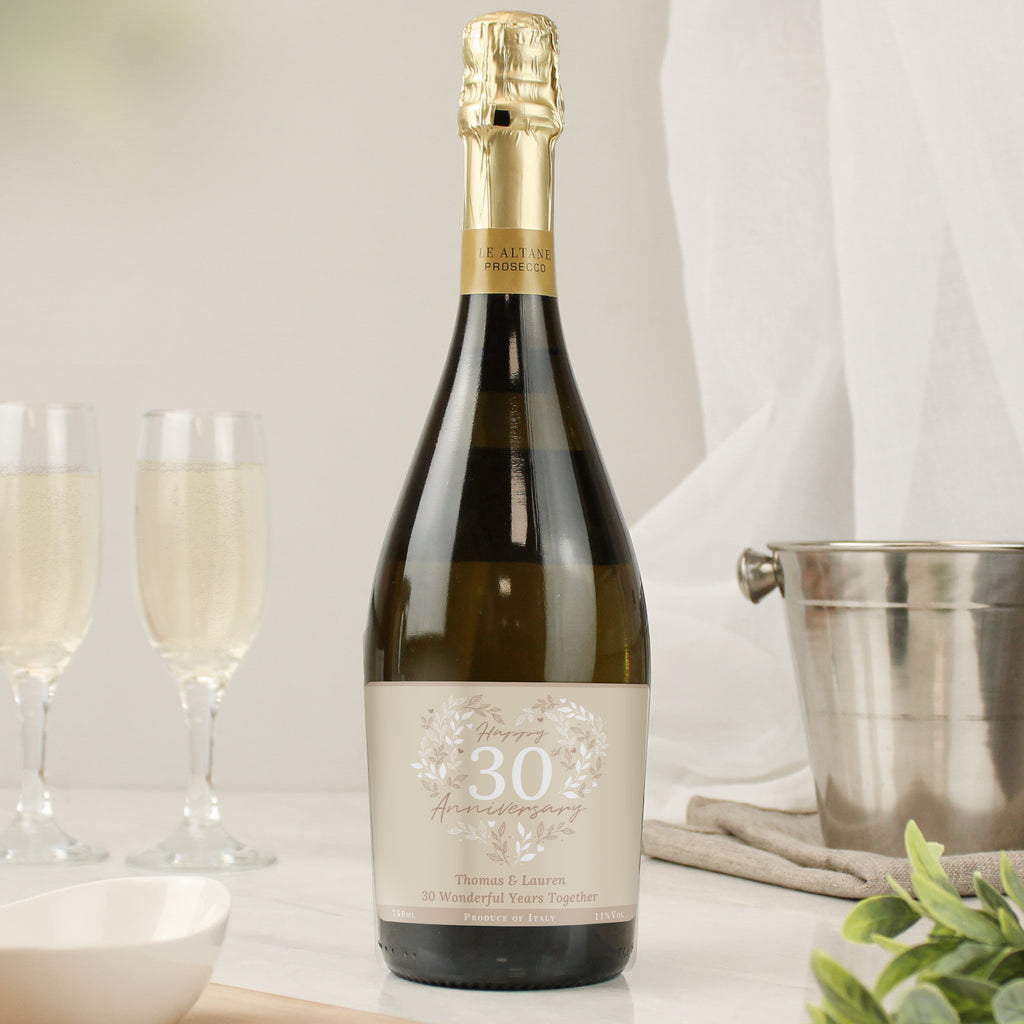 Personalised 30th Pearl Wedding Anniversary Prosecco - Buy Alcohol at GiftMasters.co.uk