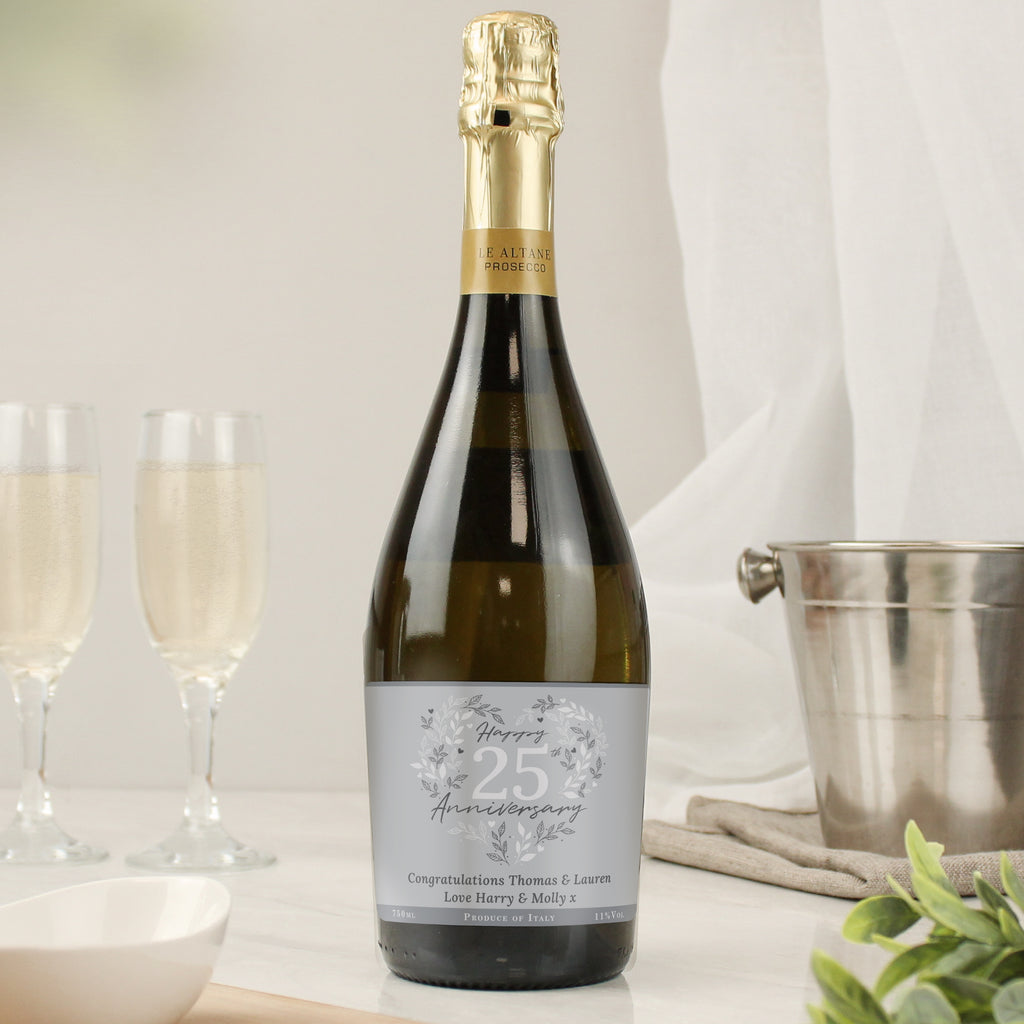 Personalised 25th Silver Wedding Anniversary Prosecco - Buy Alcohol at GiftMasters.co.uk