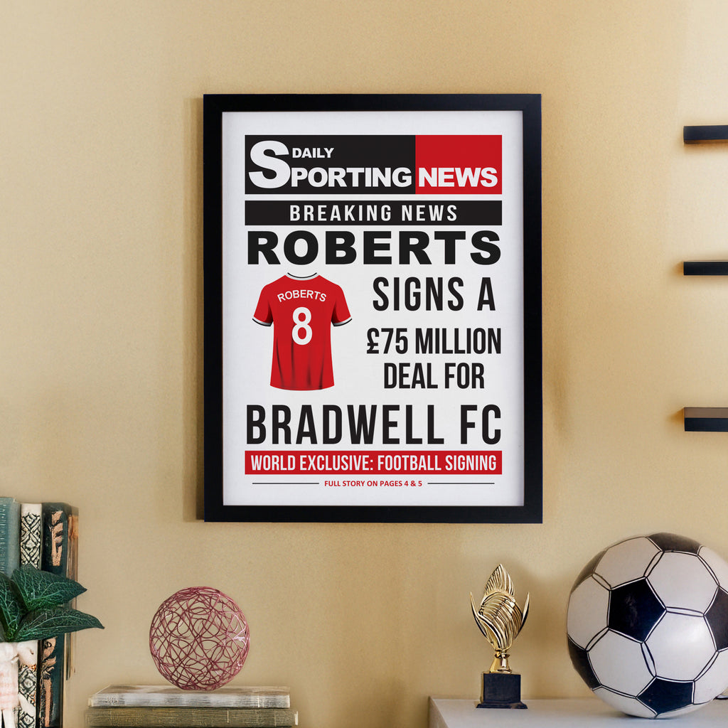 Personalised Football News Black Poster Frame - Buy Poster Frames at GiftMasters.co.uk