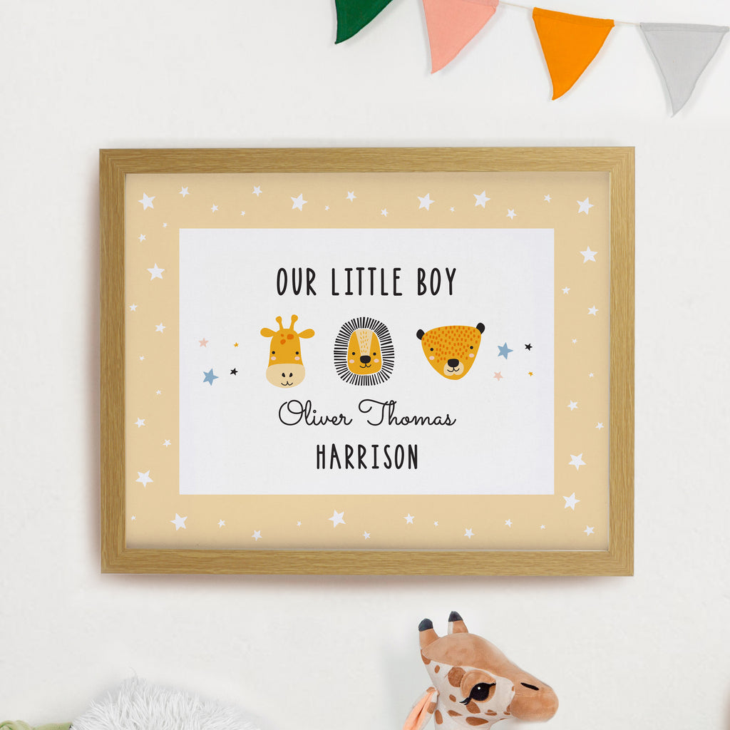 Personalised Safari Animals Oak Poster Frame - Buy Poster Frames at GiftMasters.co.uk