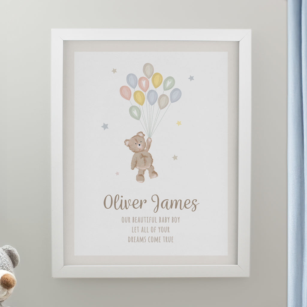 Personalised Teddy Balloon White Poster Frame - Buy Poster Frames at GiftMasters.co.uk