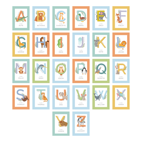 Personalised Animal Alphabet Oak Poster Frame
