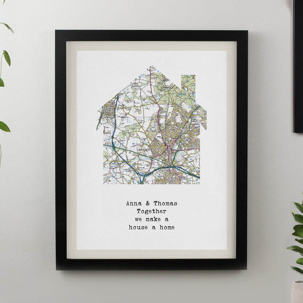 Personalised Present Day Map Home Black Poster Frame - Buy Poster Frames at GiftMasters.co.uk