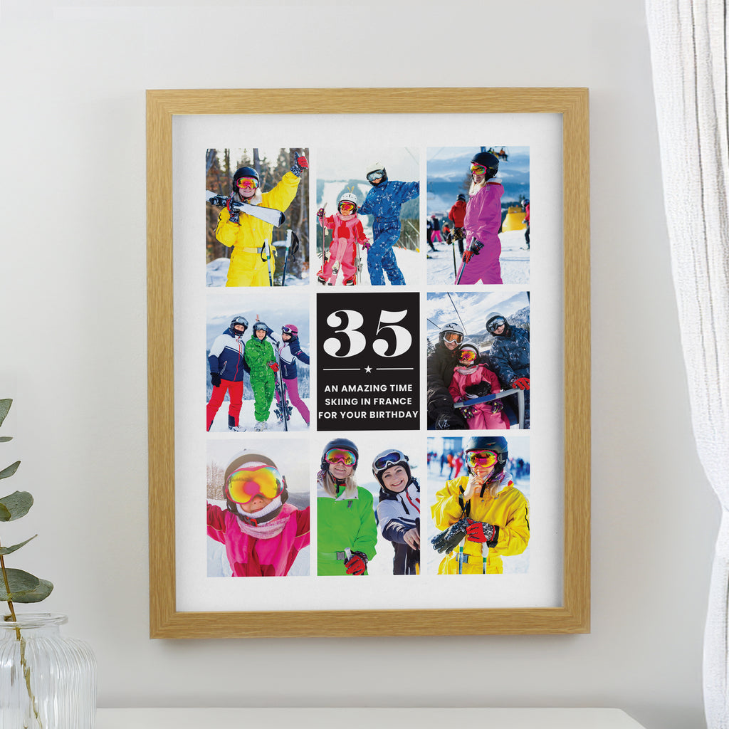 Personalised Big Number Multi Photo Upload Oak Poster Frame - Buy Framed Prints at GiftMasters.co.uk