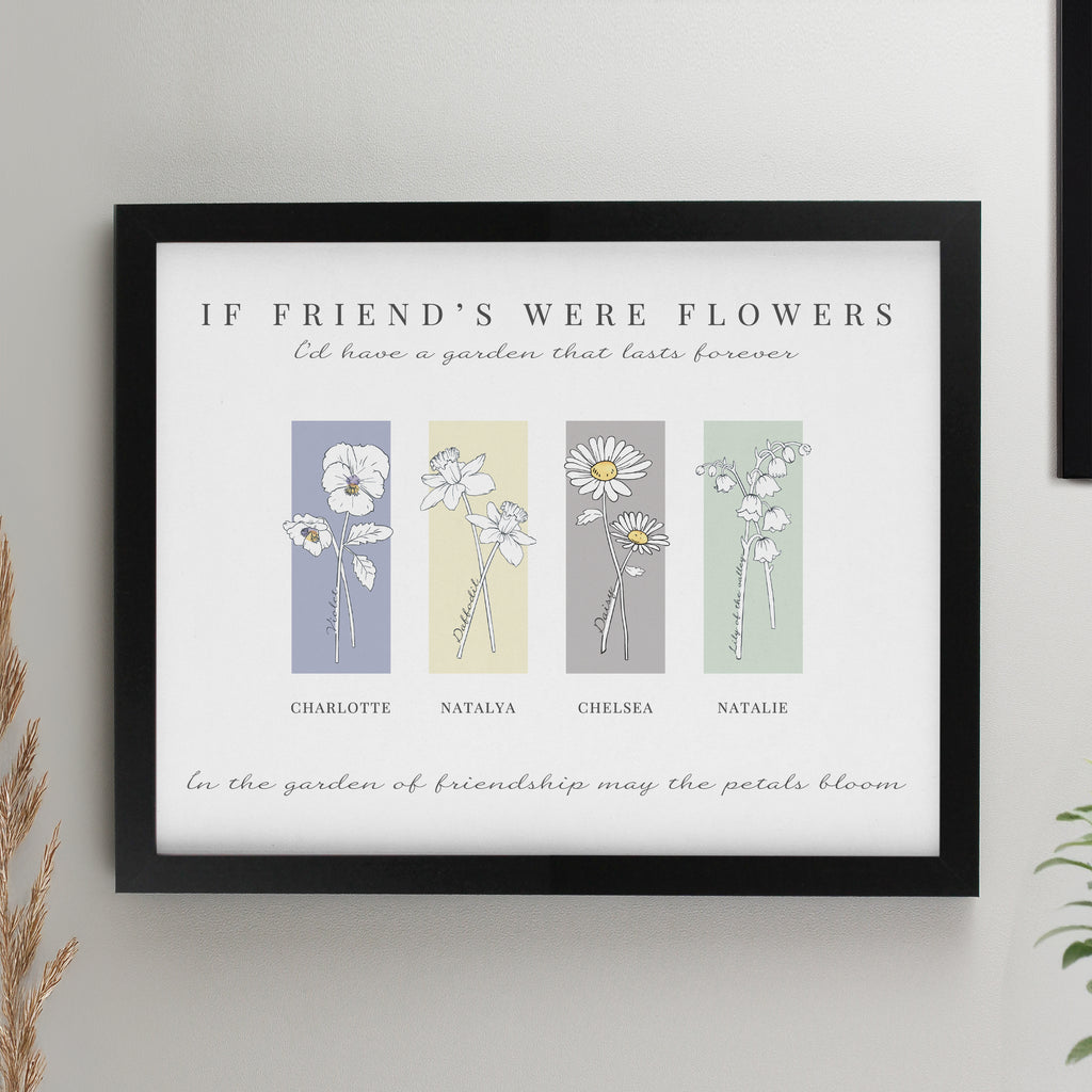 Personalised Birth Flower Family of 4 Black Framed Print - Buy Poster Frames at GiftMasters.co.uk