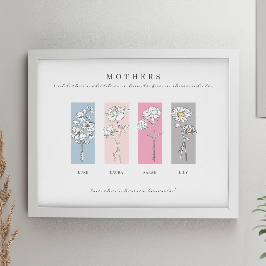 Personalised Birth Flower Family of 4 White Framed Print - Buy Framed Prints at GiftMasters.co.uk