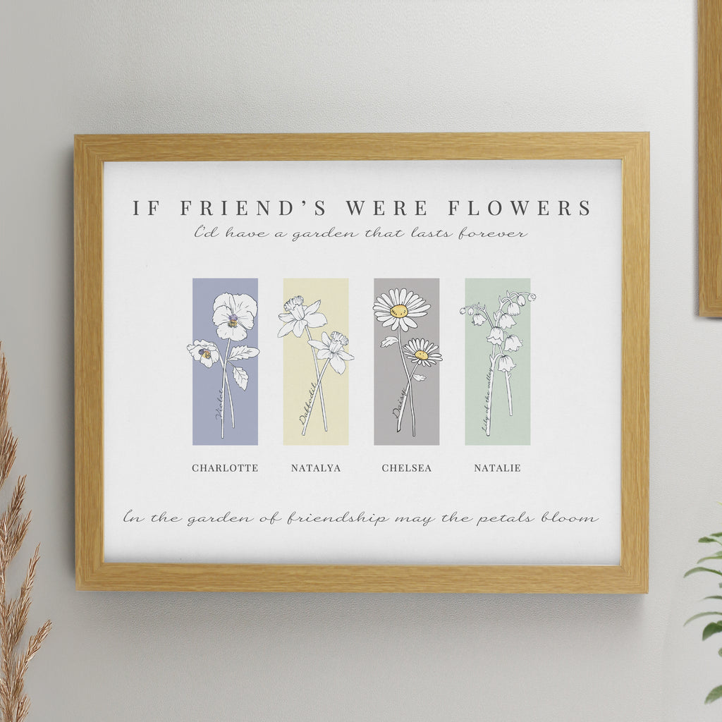 Personalised Birth Flower Family of 4 Oak Framed Print - Buy Framed Prints at GiftMasters.co.uk
