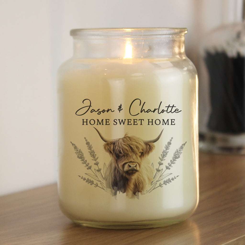 Personalised Highland Cow Large Candle Jar - Buy Candles & Reed Diffusers at GiftMasters.co.uk