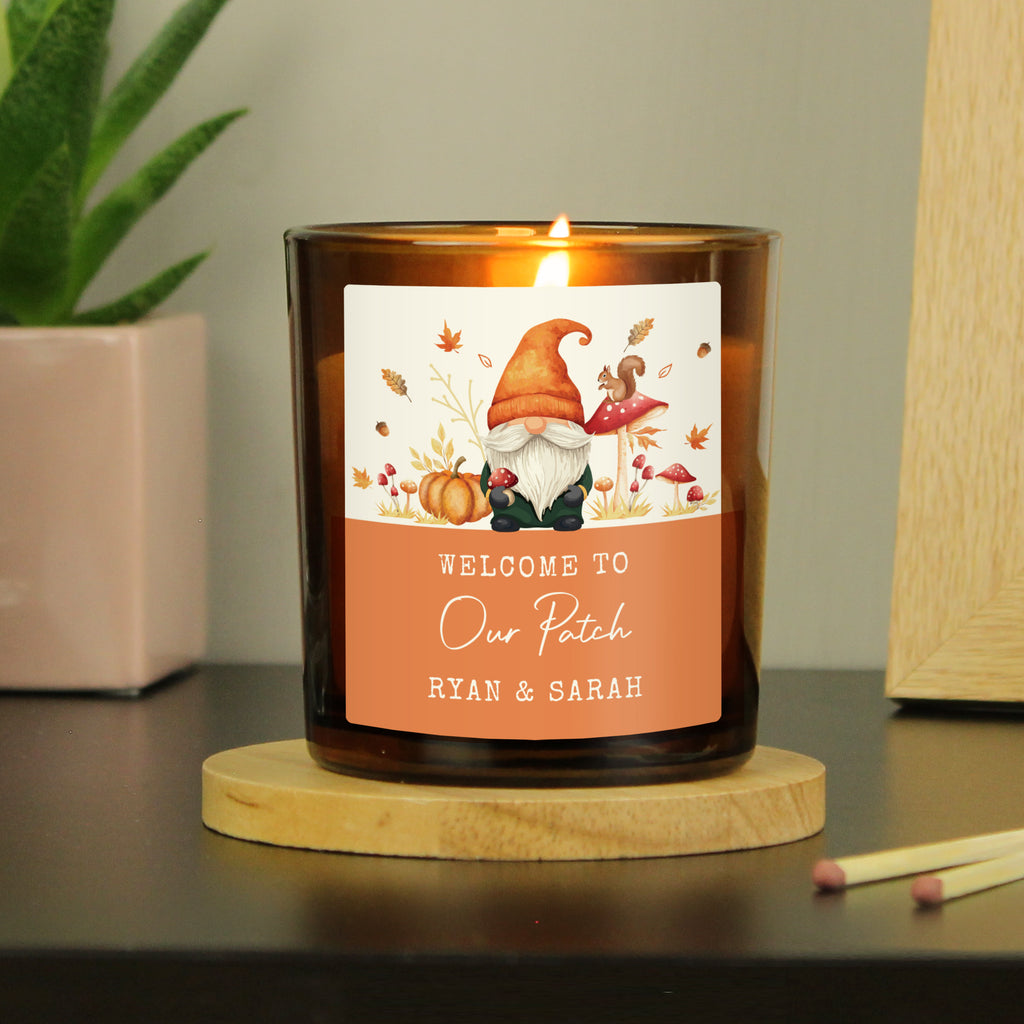 Personalised Autumn Gonk Amber Glass Candle - Buy  at GiftMasters.co.uk