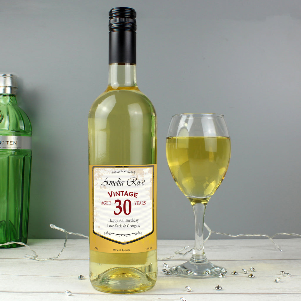 Personalised White Wine Vintage Age Label - Buy Alcohol at GiftMasters.co.uk
