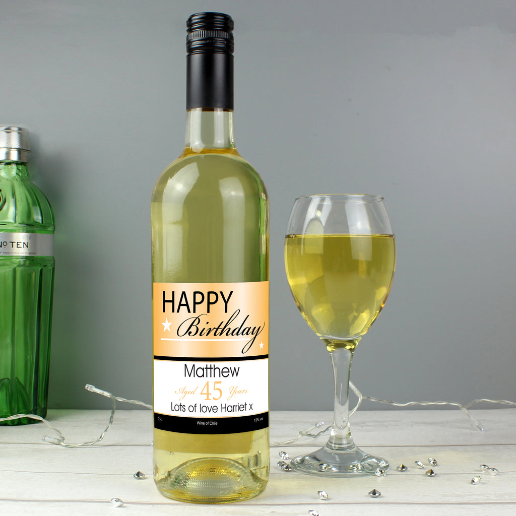 Personalised Happy Birthday White Wine - Buy Alcohol at GiftMasters.co.uk