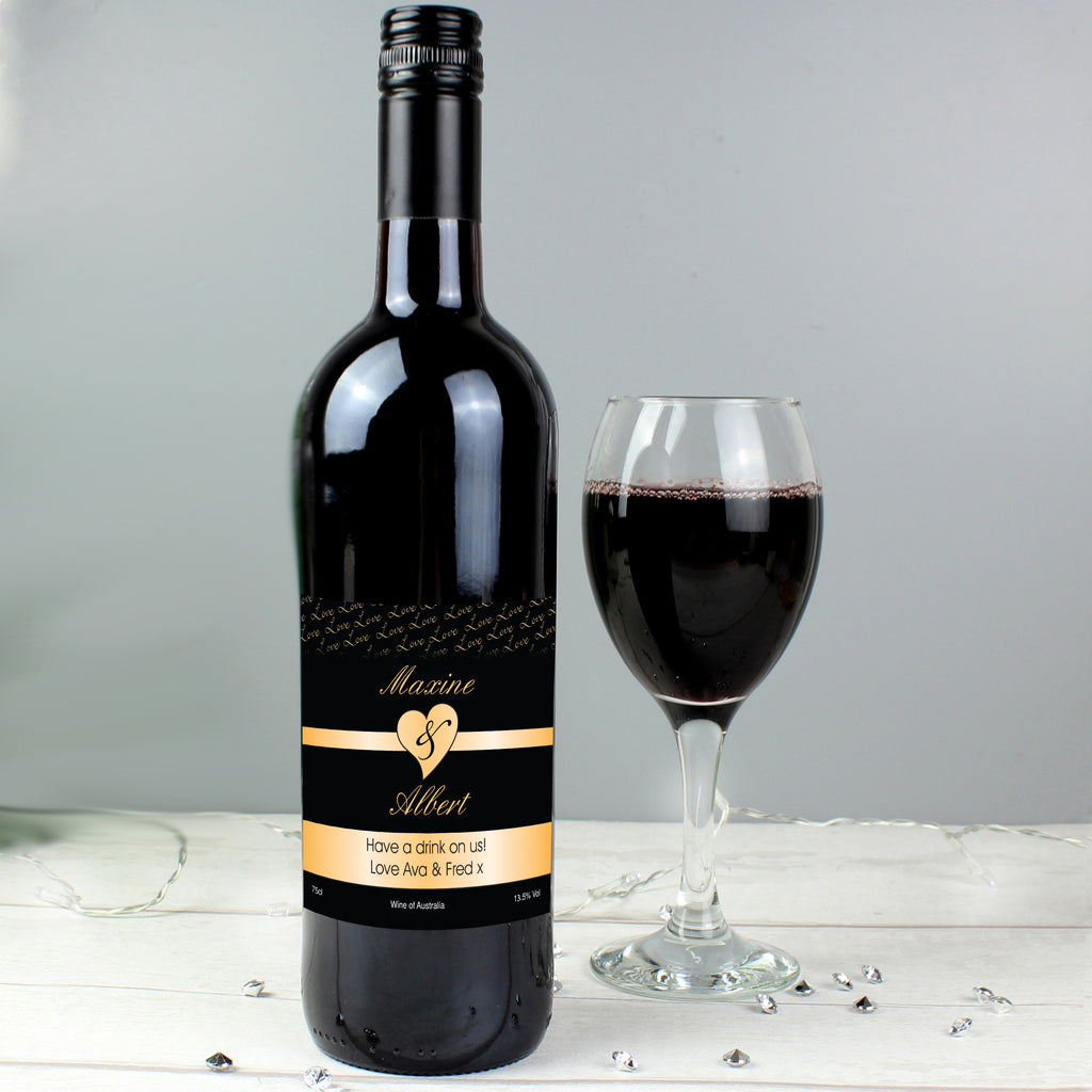 Personalised Couples Heart Red Wine- Black Design - Buy Alcohol at GiftMasters.co.uk