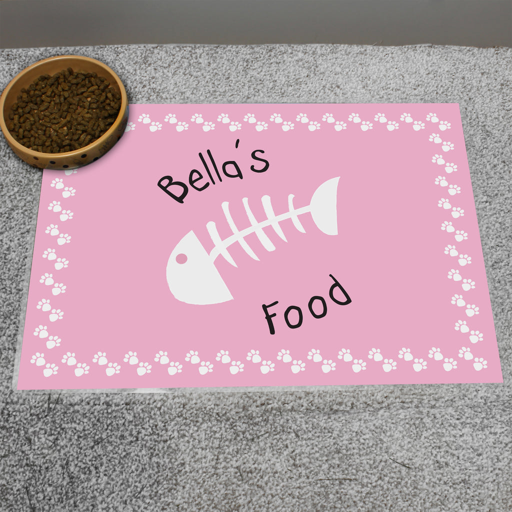 Personalised Pink Fish Bone Cat Pet Bowl Mat - Buy Pet Gifts at GiftMasters.co.uk