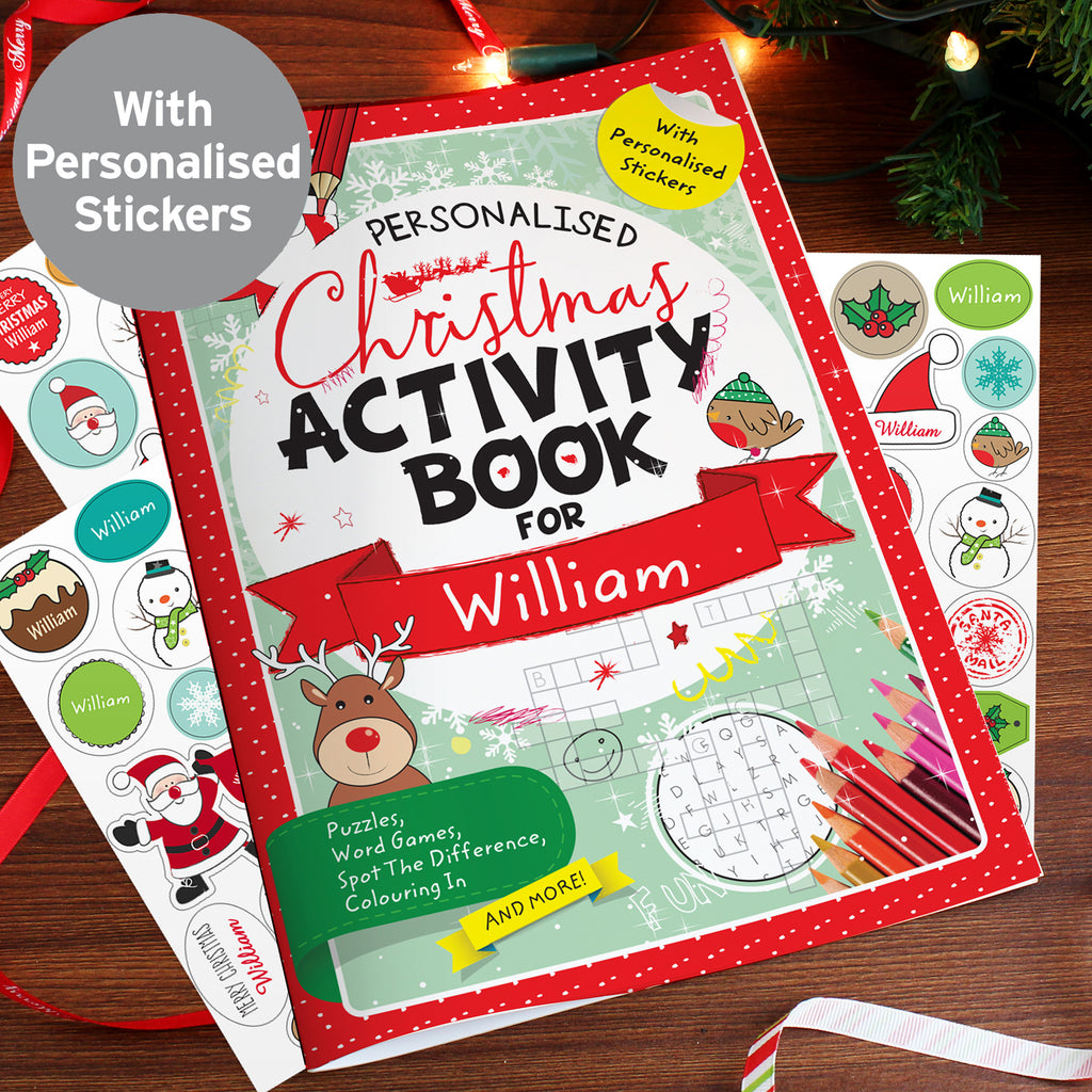 Personalised Christmas Activity Book with Stickers - Buy Books at GiftMasters.co.uk