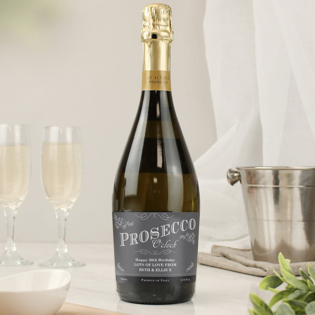 Personalised 'Prosecco O'Clock' Bottle of Prosecco - Buy Alcohol at GiftMasters.co.uk