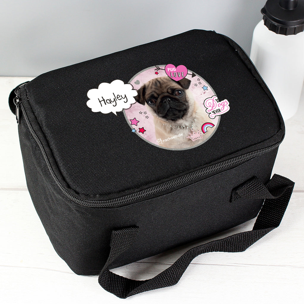 Personalised Rachael Hale Doodle Pug Black Lunch Bag - Buy Textiles at GiftMasters.co.uk