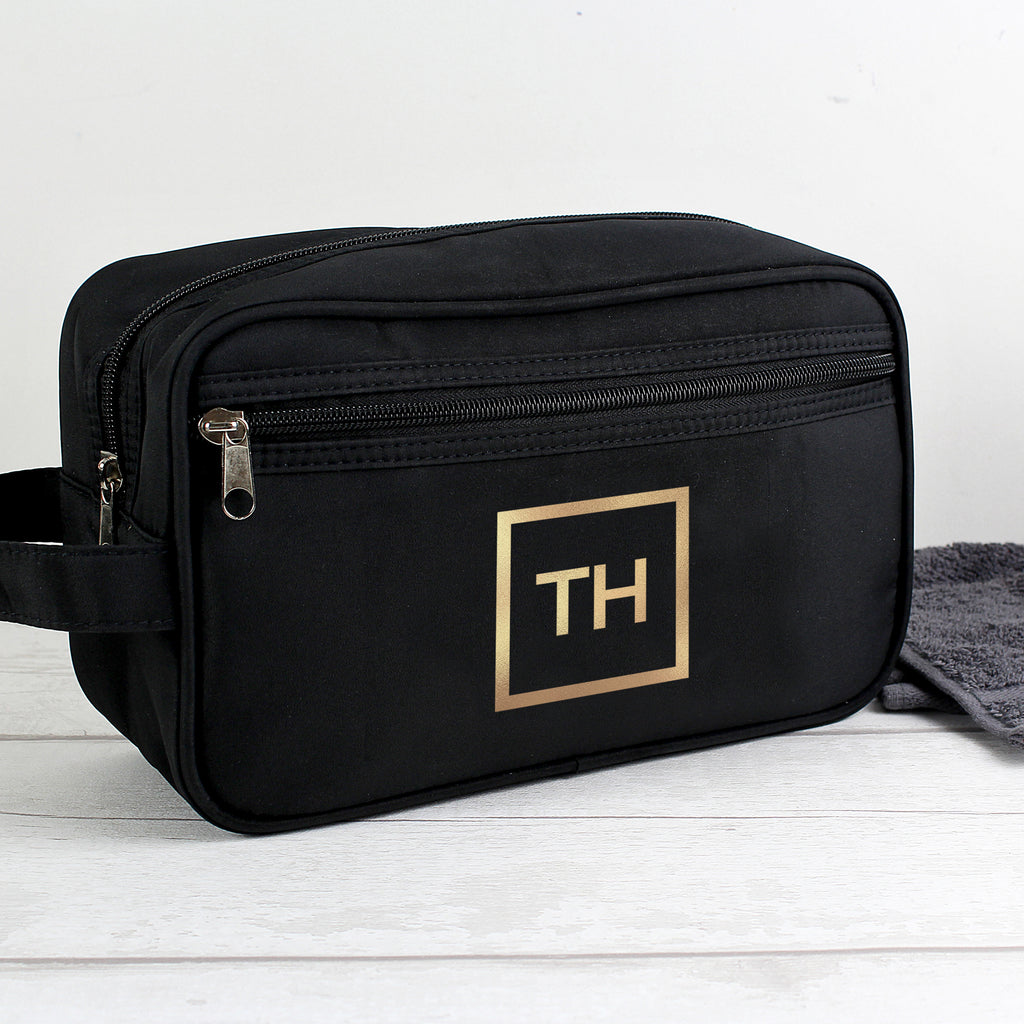 Personalised Gold Initials Black Toiletry Bag - Buy Textiles at GiftMasters.co.uk
