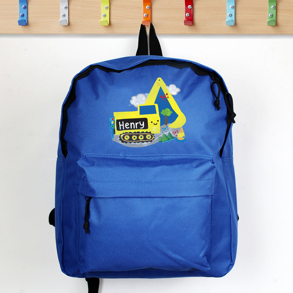 Personalised Digger Blue Backpack - GiftMasters.co.uk