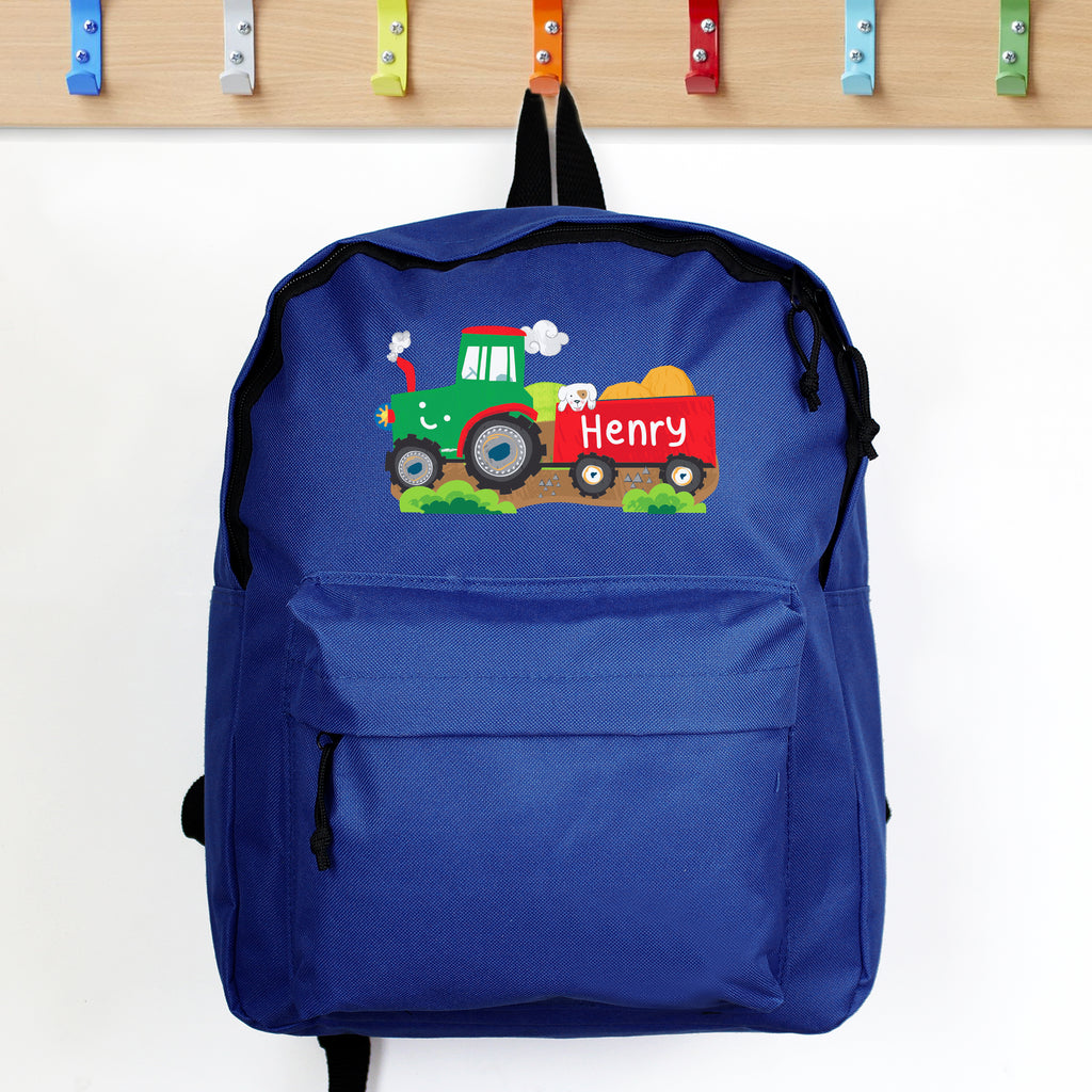 Personalised Tractor Blue Backpack - GiftMasters.co.uk