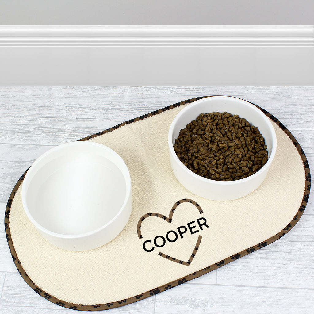 Personalised Love Heart Microfibre Pet Bowl Mat - Buy Pet Gifts at GiftMasters.co.uk