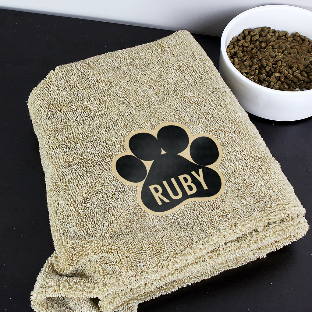 Personalised Paw Print Brown Microfibre Pet Towel - Buy Textiles at GiftMasters.co.uk