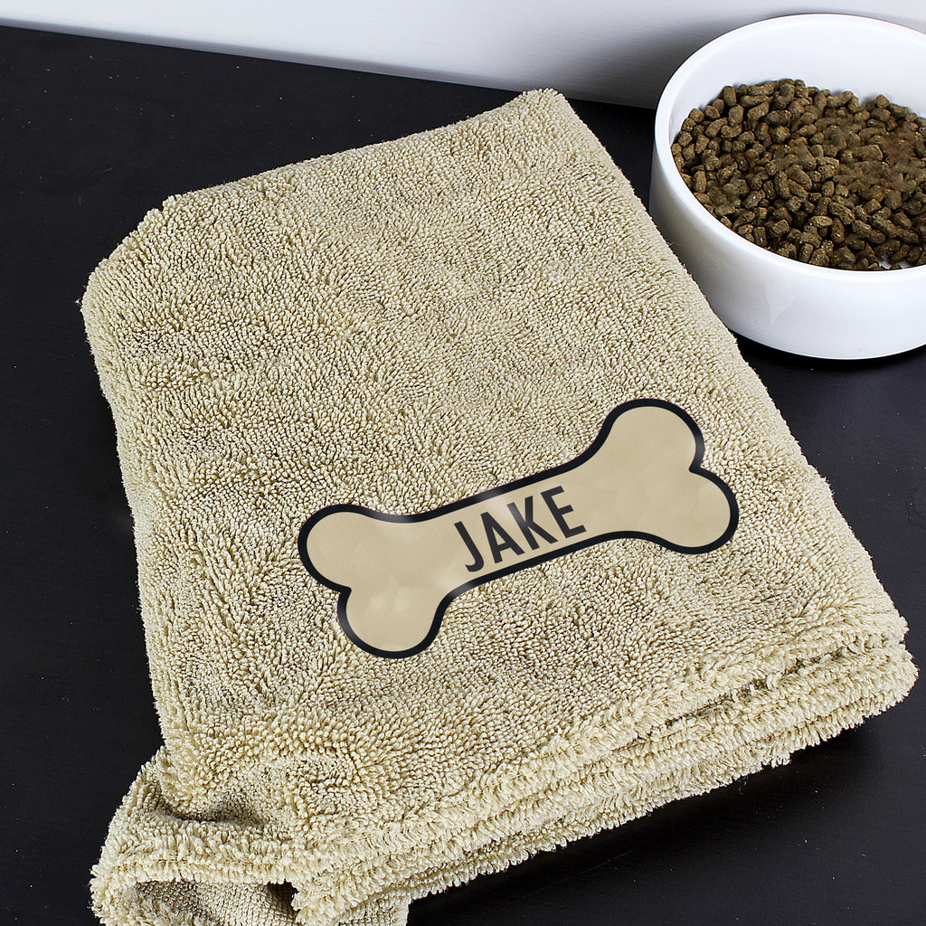 Personalised Bone Brown Microfibre Pet Towel - Buy Textiles at GiftMasters.co.uk