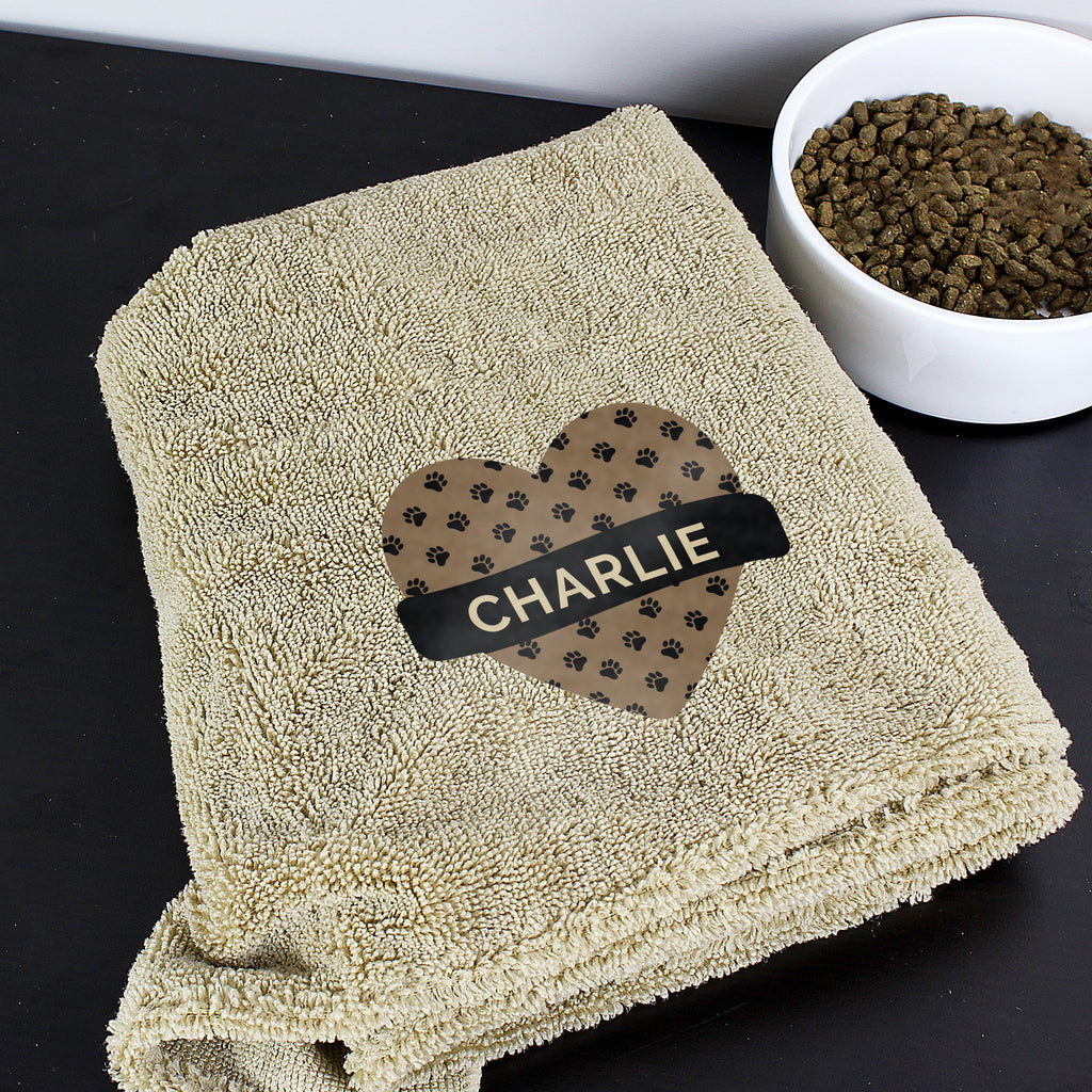 Personalised Heart Brown Microfibre Pet Towel - Buy Textiles at GiftMasters.co.uk
