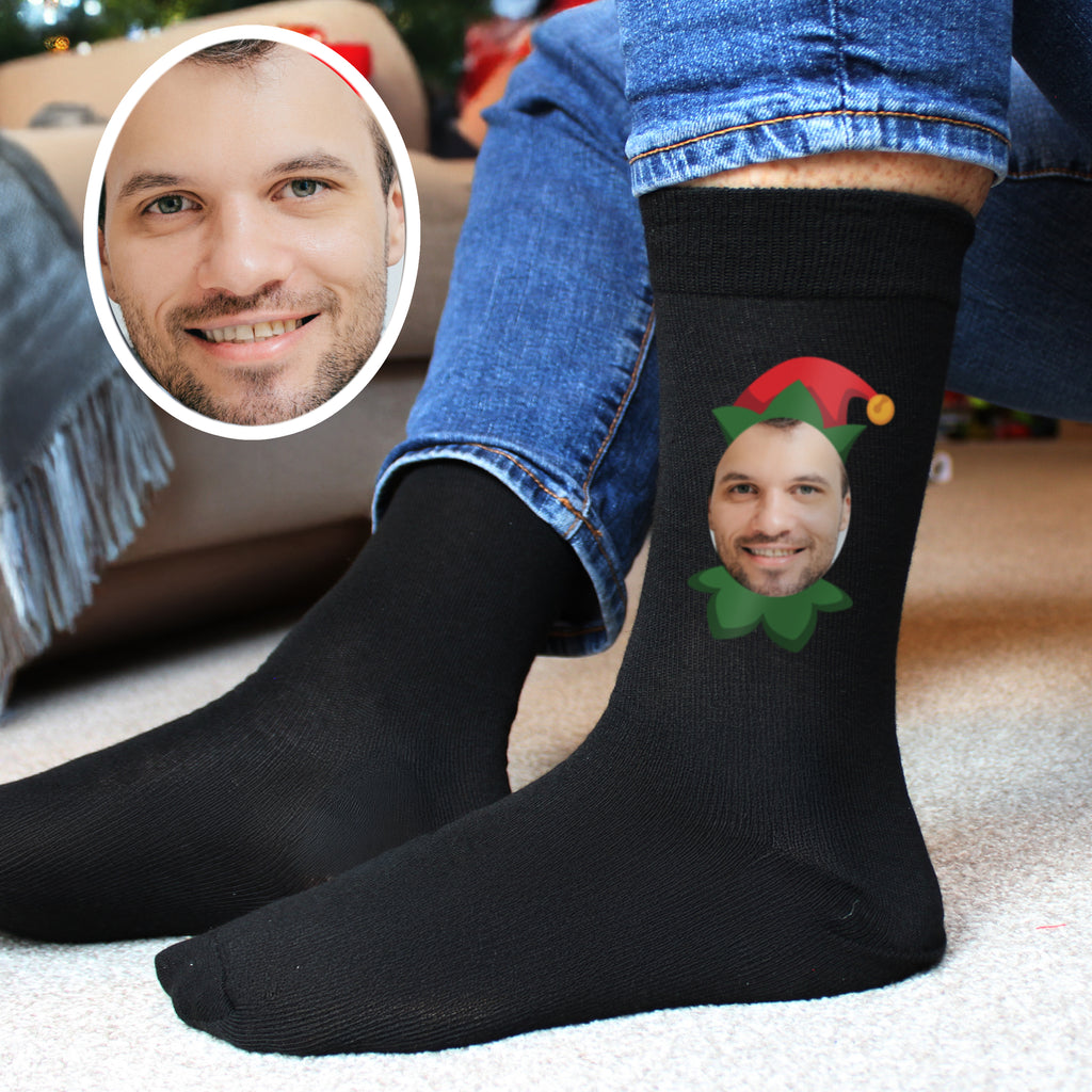 Personalised Photo Upload Elf Christmas Socks - Buy Christmas Decorations at GiftMasters.co.uk