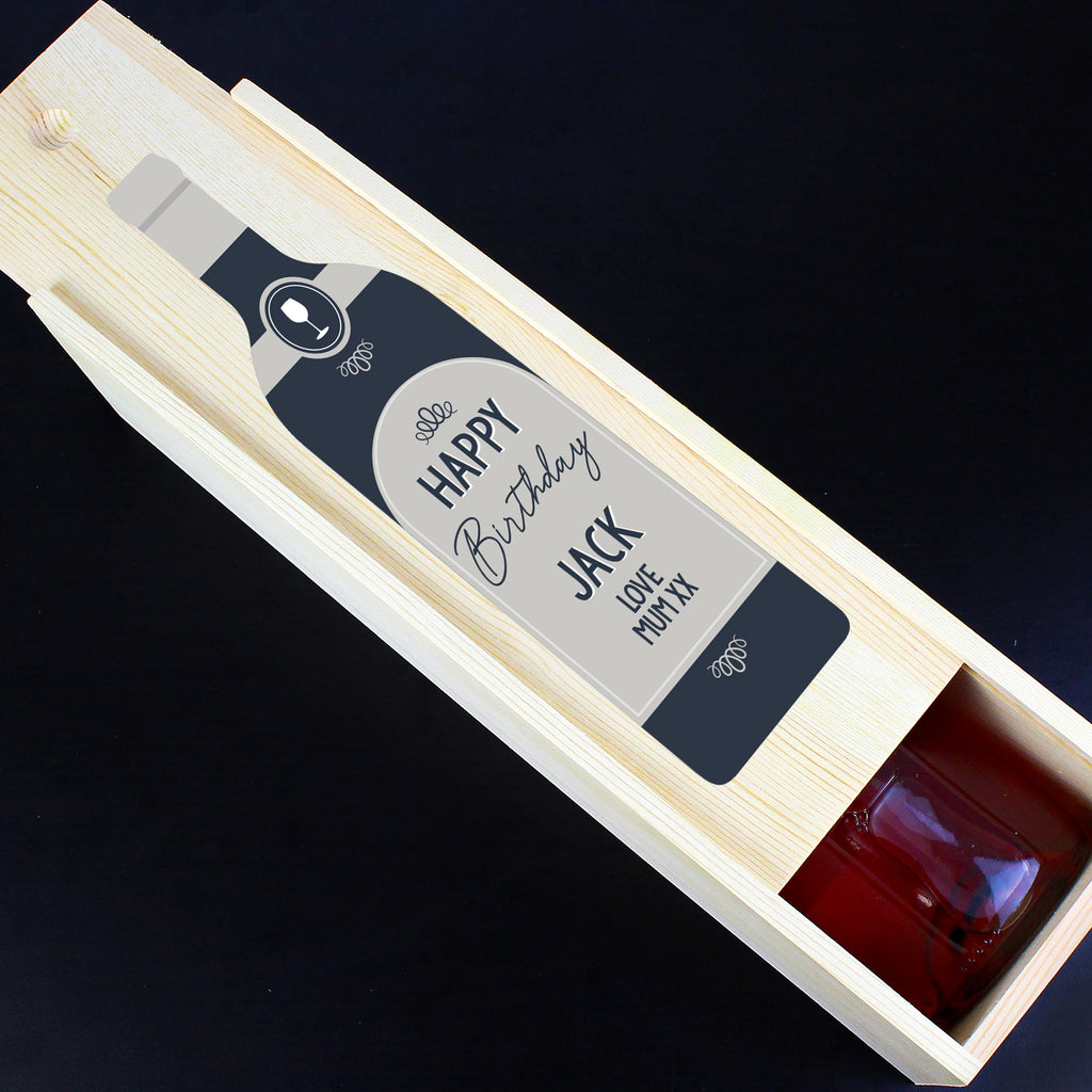 Personalised Free Text Grey Wooden Wine Bottle Box - Buy Glasses & Barware at GiftMasters.co.uk