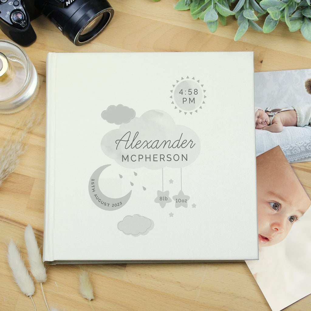 Personalised New Baby Moon & Stars Square Photo Album - Buy Photo Frames, Albums and Guestbooks at GiftMasters.co.uk