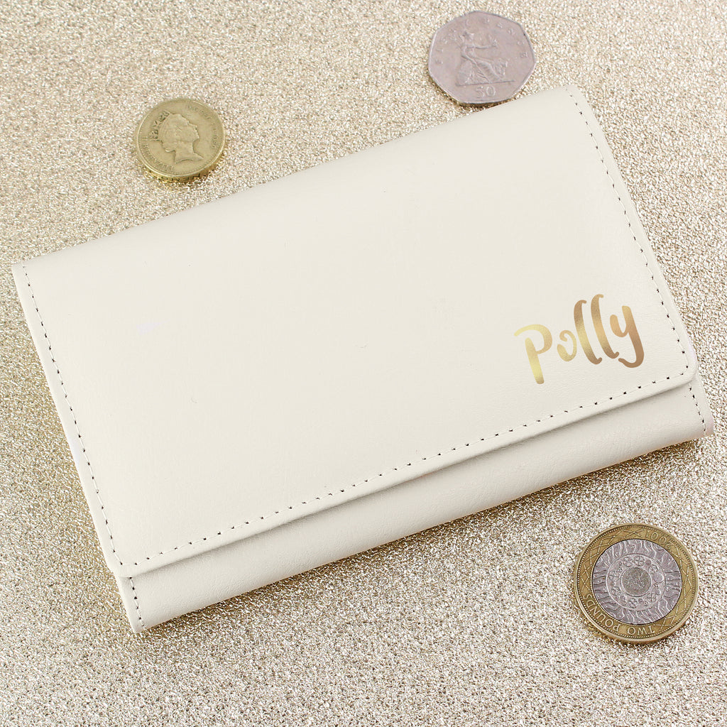 Personalised Gold Name Cream Purse - Buy Leather & Leatherette at GiftMasters.co.uk
