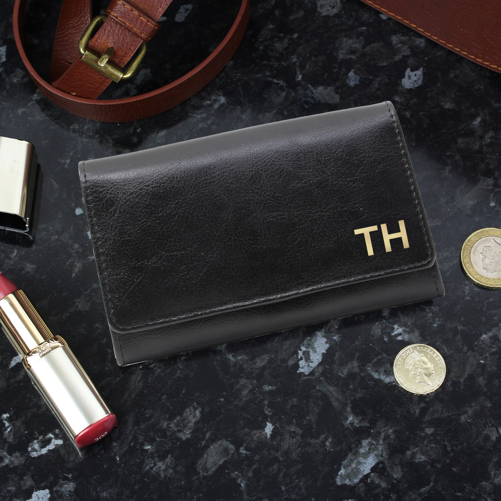 Personalised Gold Initials Black Purse - Buy Leather & Leatherette at GiftMasters.co.uk