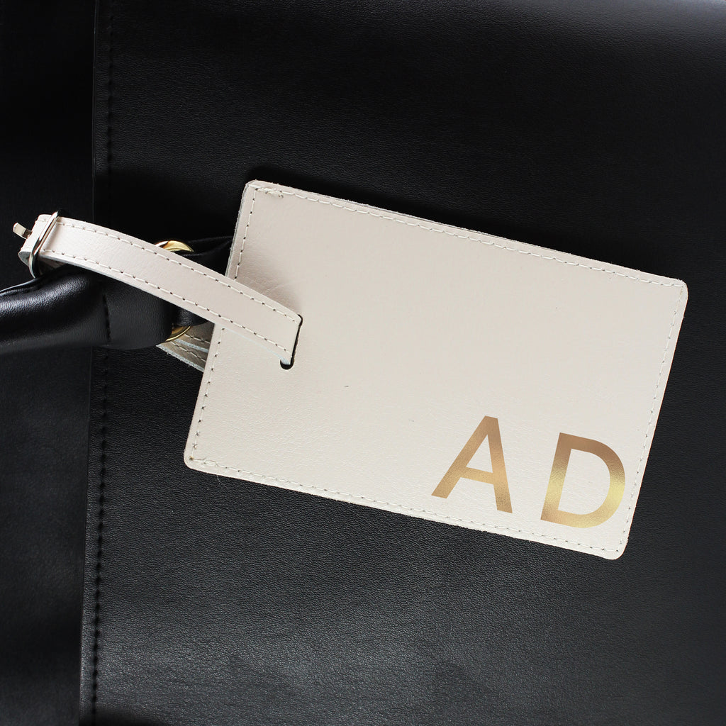 Personalised Gold Initials Cream Luggage Tag - Buy Leather & Leatherette at GiftMasters.co.uk
