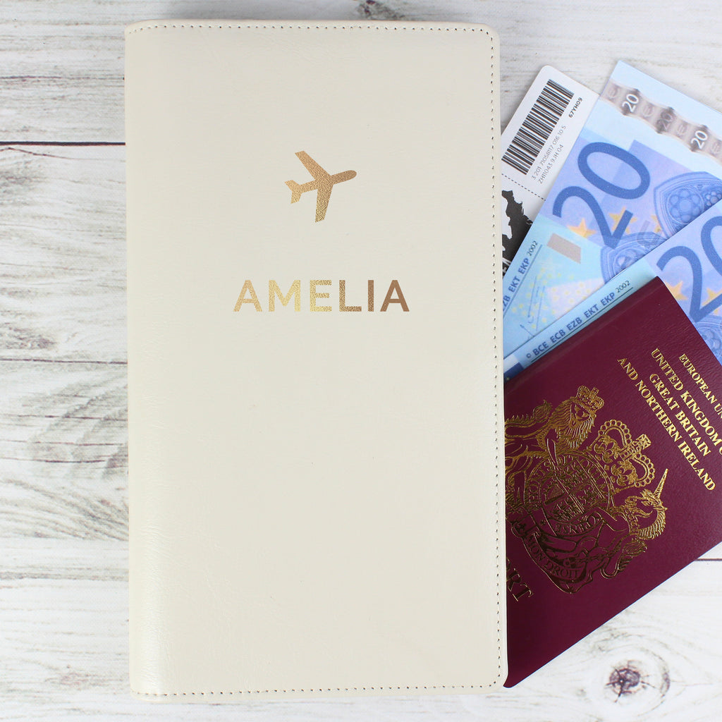 Personalised Gold Name Travel Document Holder - Buy Leather & Leatherette at GiftMasters.co.uk
