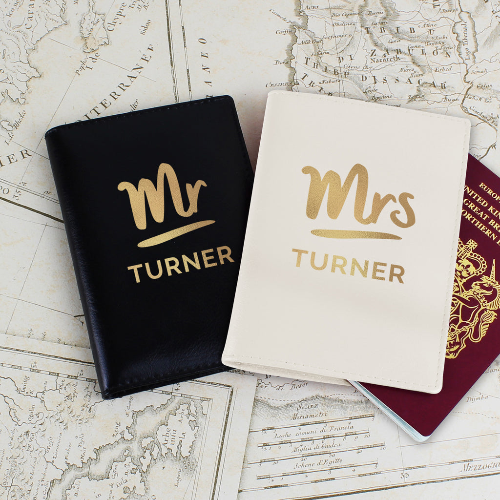 Personalised Mr & Mrs Passport Holders Set - Buy Leather & Leatherette at GiftMasters.co.uk