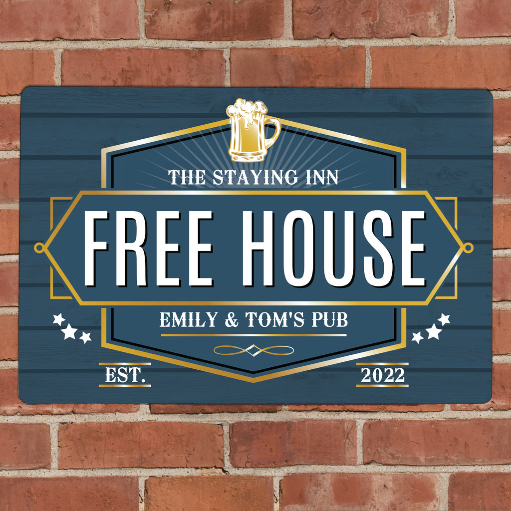 Personalised Free House Blue Metal Sign - Buy Hanging Decorations & Signs at GiftMasters.co.uk