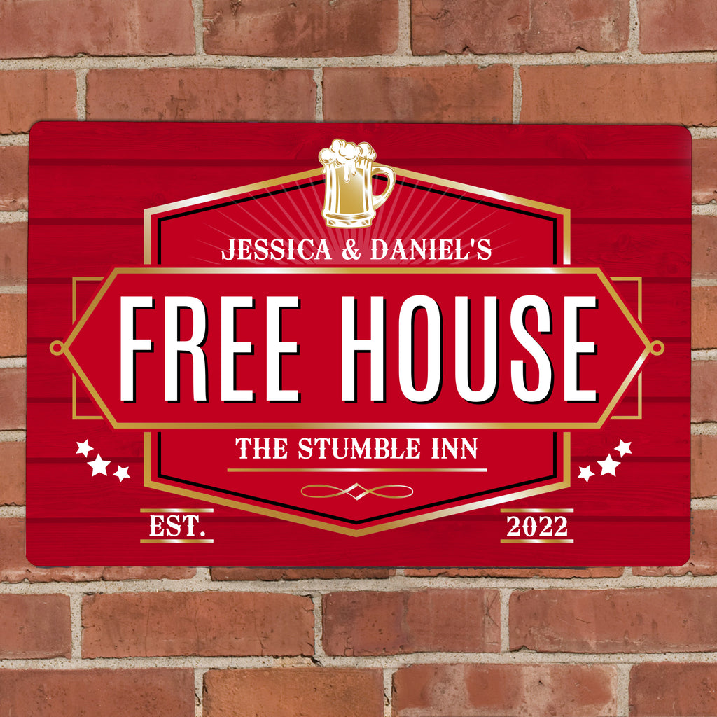 Personalised Free House Red Metal Sign - Buy Hanging Decorations & Signs at GiftMasters.co.uk